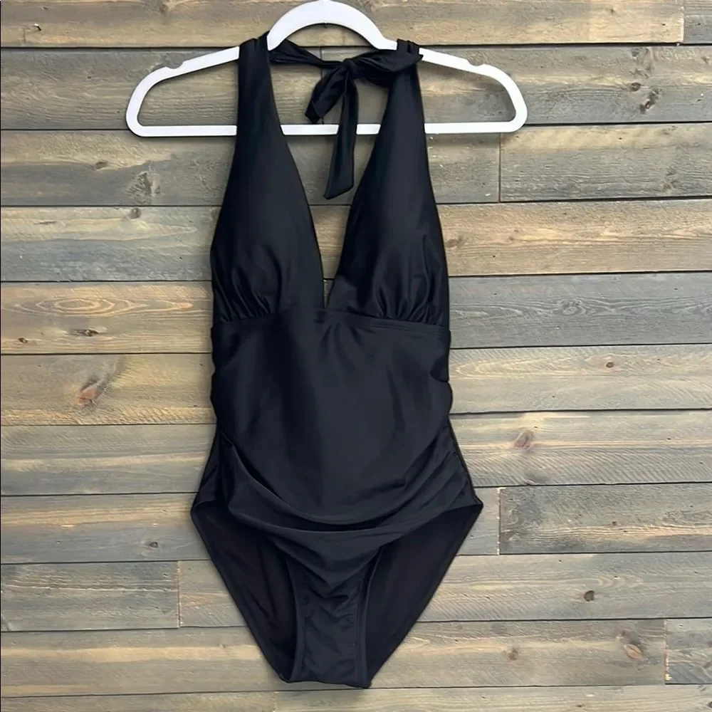 New DKNY Halter One-Piece Swimsuit Size Large in Black - Picture 4 of 11